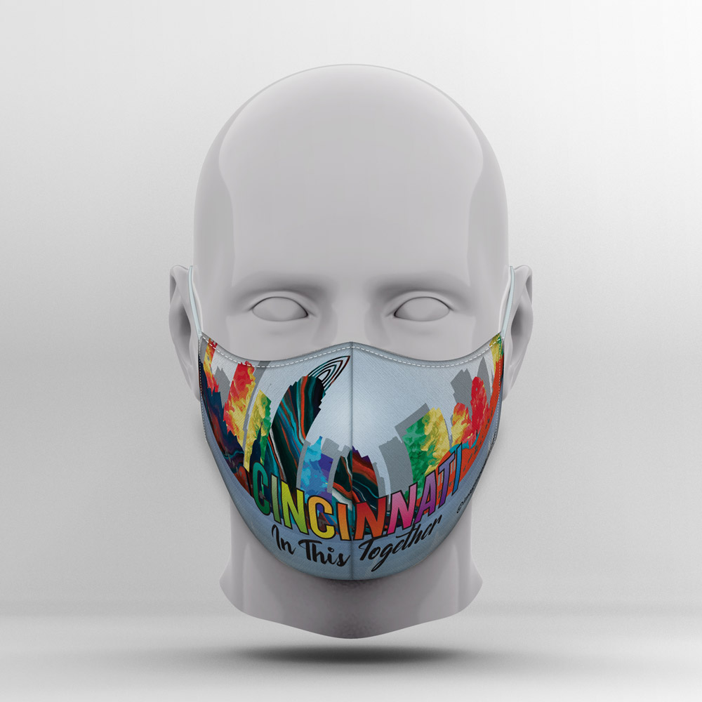 Custom Mask The Cincinnati Skyline Watercolor